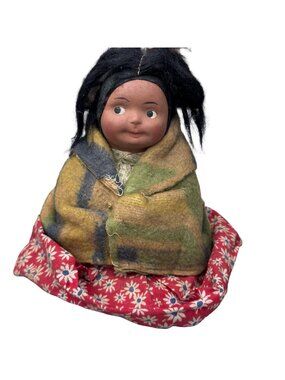 Vintage Skookum Native American Indian Sitting Woman Girl Wrapped Blanket Doll